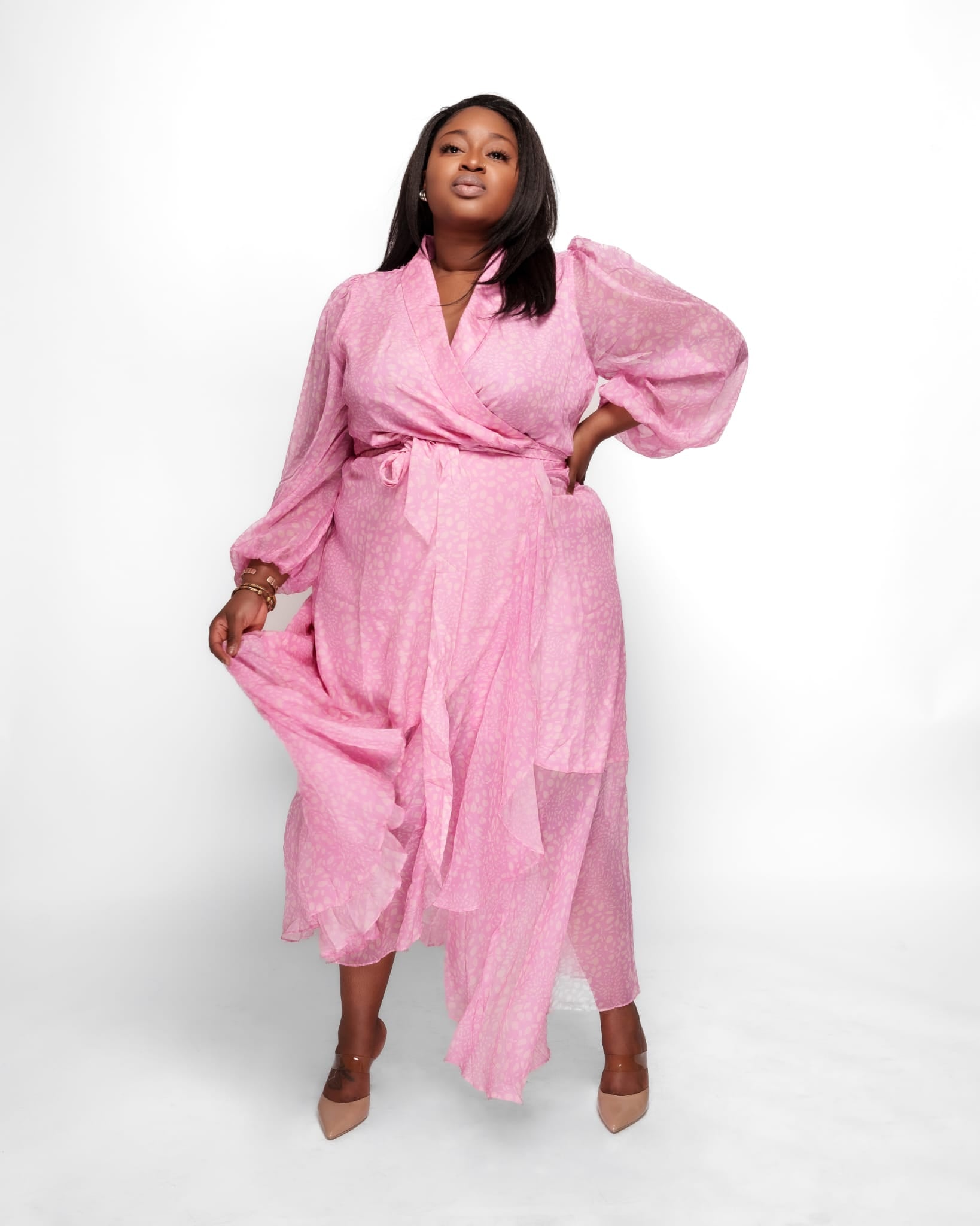 Longsleeves pink maxi dress